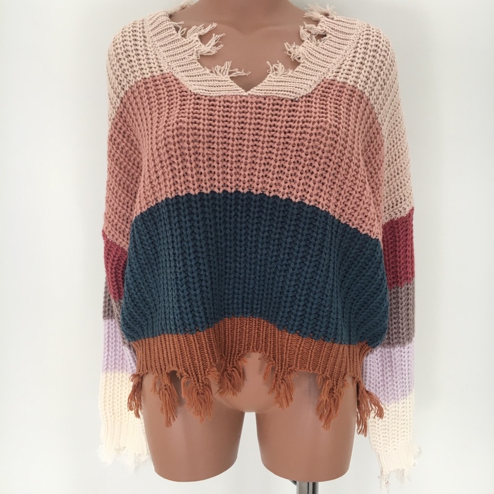 Knit Scoop Neck Colorblock Sweater